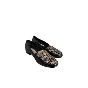 Etienne Aigner Logo Womens Black Gray Leather Animal Print Loafer Shoes Size 9M